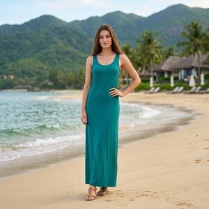 Costa Blanca Collection Scoop Neck Teal Tank Maxi Dress Women's Size Small